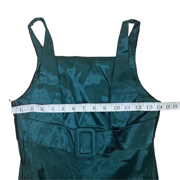 Mono New York Green Velvet Dress Belt Buckle Strap Front Slit Size 7/8 Formal - Picture 4 of 5